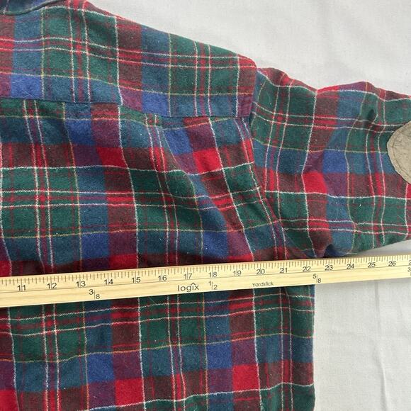 Pendleton Trail Shirt Mens L Plaid Long Sleeve Red Wool Flannel Elbow Patch - Picture 9 of 11